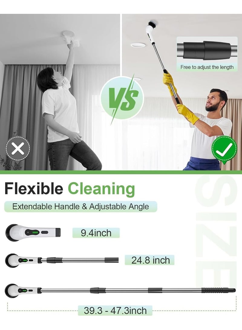 فرشاة تنظيف كهربائية دوارة 9 في 1 لاسلكية للحمامات، مزودة بـ 9 رؤوس فرشاة قابلة للاستبدال، ومقبض تمديد قابل للتعديل، وشاحن، ومحرك قوي بقدرة 25 واط، ومنظف كهربائي مقاوم للماء لحوض الاستحمام، والبلاط، والدش، والأرضيات، والمطبخ، وغيرها. - Image 5